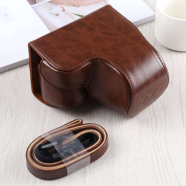 Full Body Camera PU Leather Case Bag with Strap for Sony A6400 / ILCE-A6400 (Coffee)
