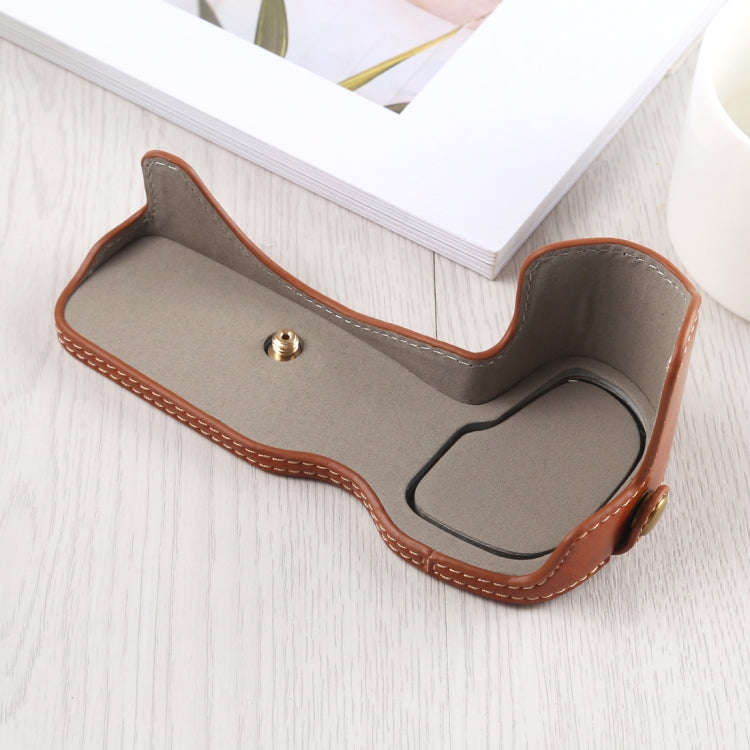 1/4 inch Thread PU Leather Camera Half Case Base for Canon EOS R (Brown)