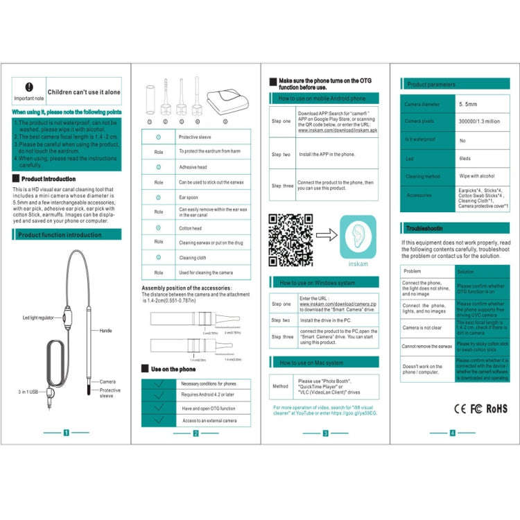 i98 1.3MP HD Visual Eardrop Endoscope Endoscope Borescope with 6 LEDs, Lens Diameter: 5.5mm, Leng...
