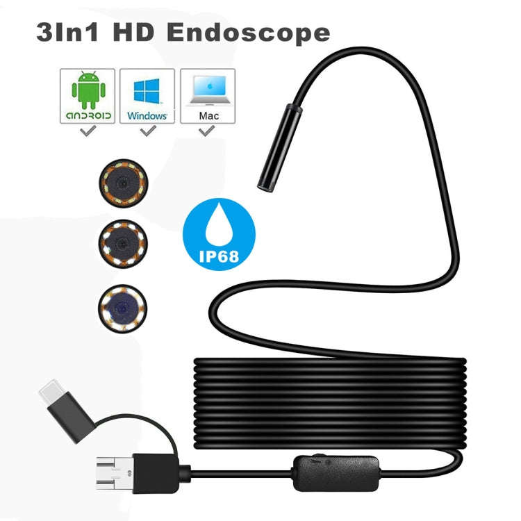 Y101 8mm Spiral Head 3 In 1 Waterproof Digital Endoscope Inspection Camera, Length: 5m Hard Cable...