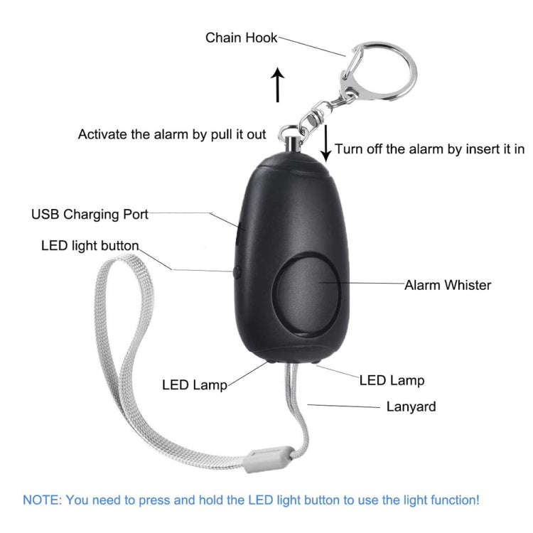 BJY-08 130dB Dual Bright LEDs Personal Alarm Women Self-Defense Alarm (Black)