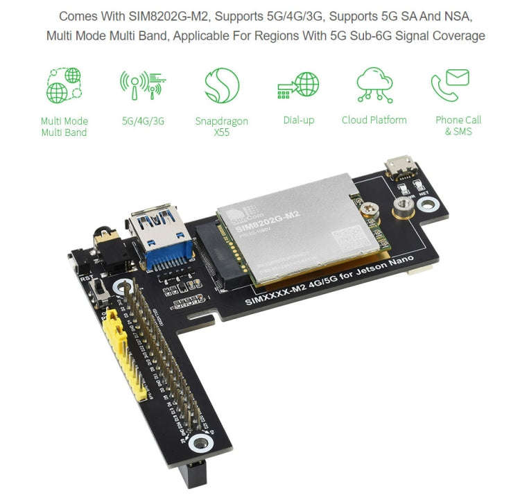 Waveshare SIM8202G-M2 5G Snapdragon X55 Multi Mode Multi Band 5G/4G/3G Module Expand Board for Je...