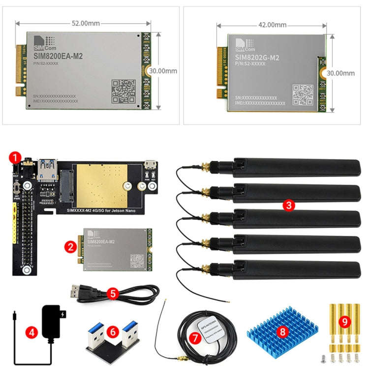 Waveshare SIM8200EA-M2 5G Snapdragon X55 Multi Mode Multi Band 5G/4G/3G Module Expand Board for J...