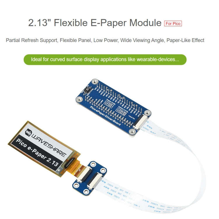 Waveshare 2.13 inch 212 x 104 Pixel Black / White Flexible E-Paper E-Ink Display Module for Raspb...