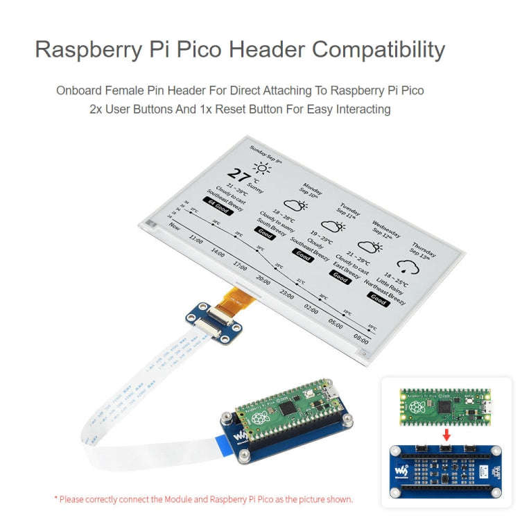 Waveshare 7.5 inch 800x480 pixel Black White E-Paper E-Ink Display Module for Raspberry Pi Pico, ...