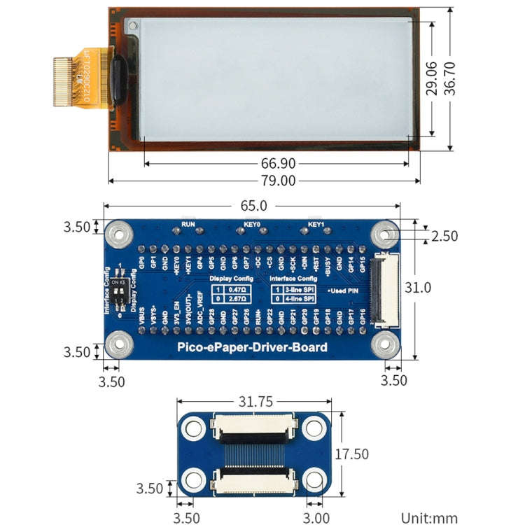 Waveshare 2.9 inch 296 x 128 Pixel Black / White Flexible E-Paper E-Ink Display Module for Raspbe...