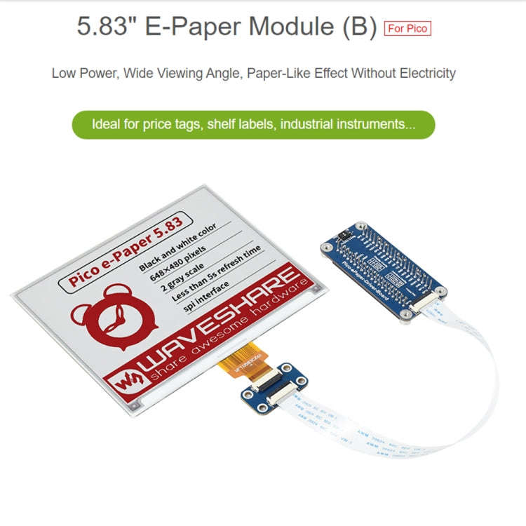 Waveshare 5.83 inch 648x480 Pixel Red Black White E-Paper E-Ink Display Module (B) for Raspberry ...