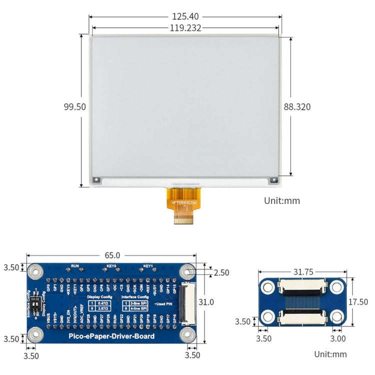 Waveshare 5.83 inch 648x480 Pixel Red Black White E-Paper E-Ink Display Module (B) for Raspberry ...