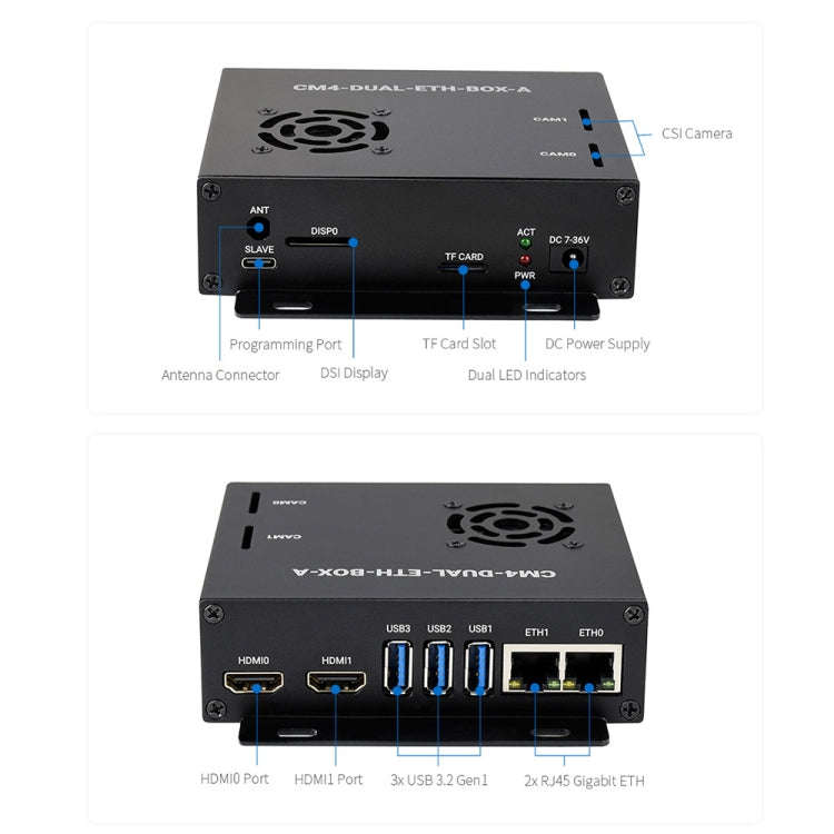 Waveshare Dual Gigabit Ethernet Mini-Computer with Metal Case & Cooling Fan for Raspberry Pi CM4(...