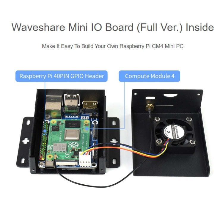 Waveshare Mini IO Board Full Ver Mini-Computer Base Box with Metal Case & Cooling Fan for Raspber...