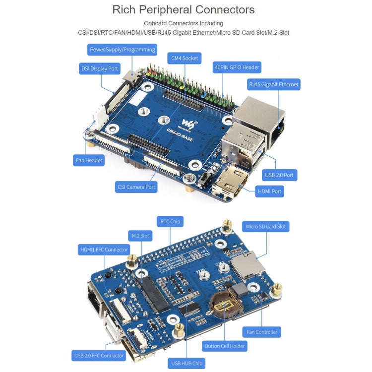 Waveshare Mini IO Board Full Ver Mini-Computer Base Box with Metal Case & Cooling Fan for Raspber...