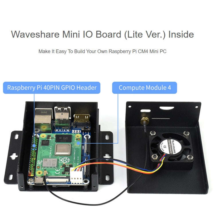 Waveshare Mini IO Board Lite Ver Mini-Computer Base Box with Metal Case & Cooling Fan for Raspber...