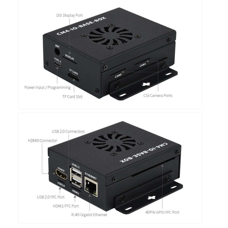 Waveshare Mini IO Board Lite Ver Mini-Computer Base Box with Metal Case & Cooling Fan for Raspber...