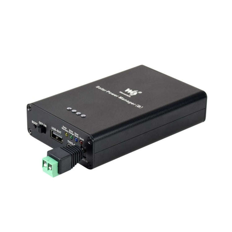 Waveshare Solar Power Manager, Embedded 10000mAh Li-Po Battery, Support 6V~24V Solar Panels (Black)