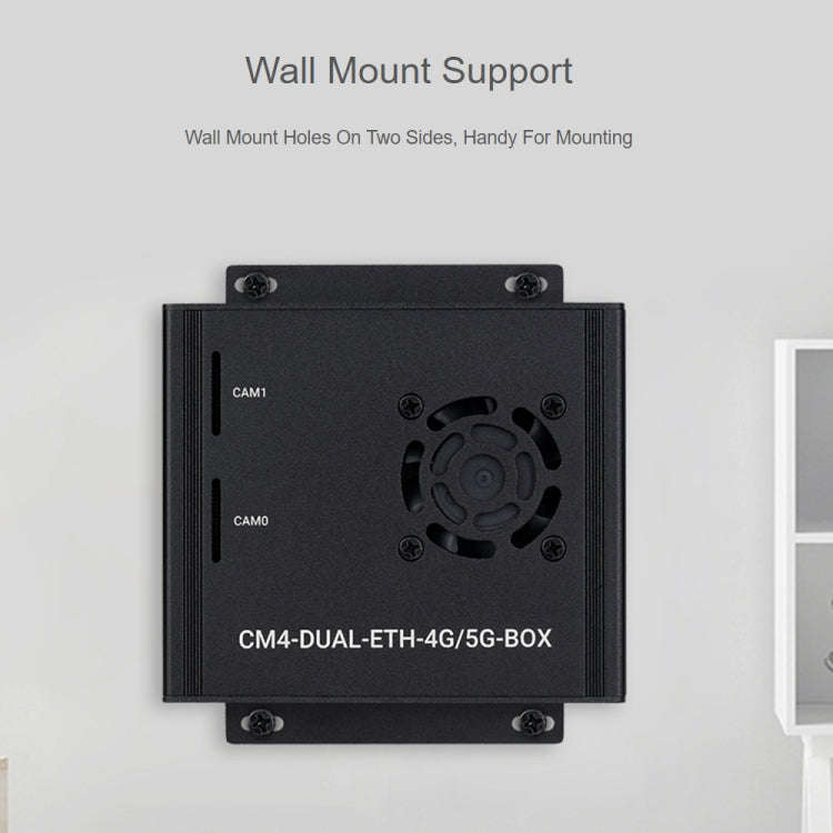 Waveshare Dual Gigabit Ethernet 5G/4G Computer Box with Cooling Fan for Raspberry Pi CM4(EU Plug)