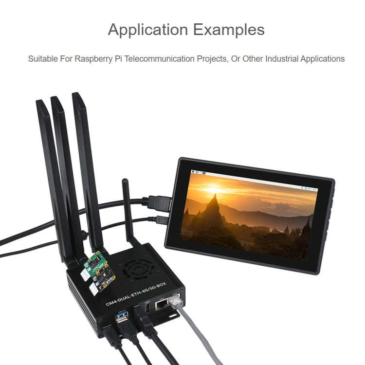 Waveshare Dual Gigabit Ethernet 5G/4G Computer Box with Cooling Fan for Raspberry Pi CM4(EU Plug)