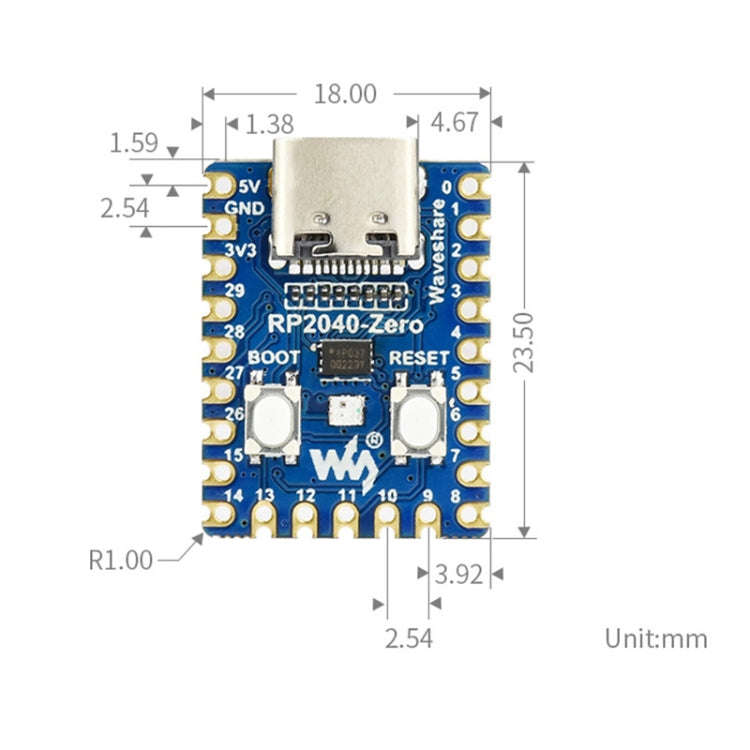 Waveshare RP2040-Zero Pico-like MCU Board Based on Raspberry Pi MCU RP2040, with Pinheader mini V...