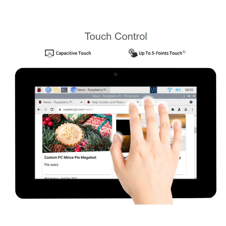 WAVESHARE 8 inch 800 x 480 Capacitive Touch Display for Raspberry Pi, DSI Interface
