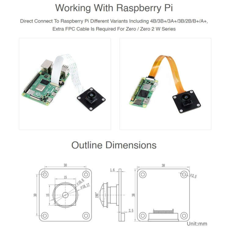 Waveshare IMX378-190 Fisheye Lens 12.3MP Wider Field Camera for Raspberry Pi