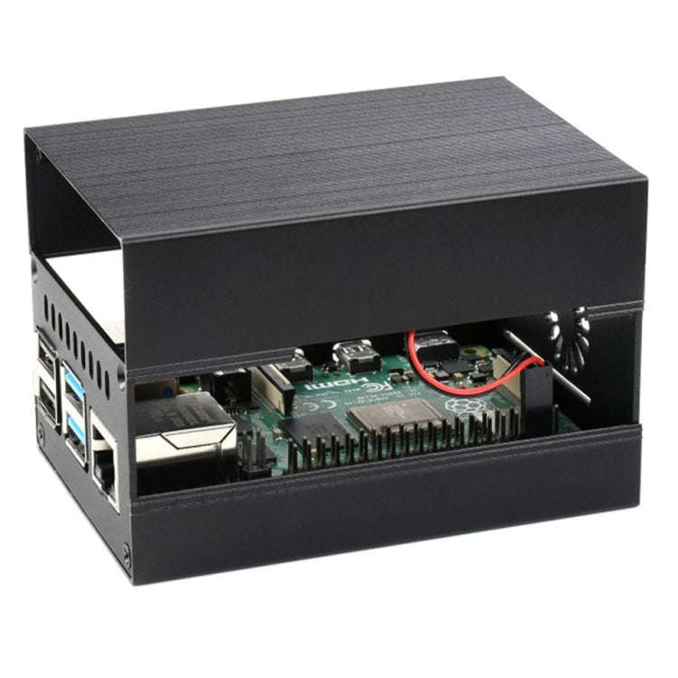 Waveshare Stripe Aluminum Cooling Case for Raspberry Pi 4, Built-In Active Radiator with Fins(Black)