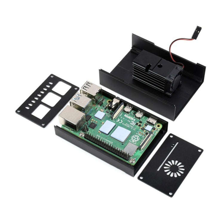 Waveshare Stripe Aluminum Cooling Case for Raspberry Pi 4, Built-In Active Radiator with Fins(Black)