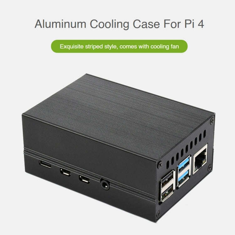 Waveshare Stripe Aluminum Cooling Case for Raspberry Pi 4, Built-In Active Radiator with Fins(Black)