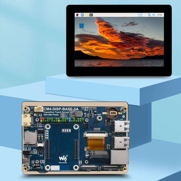 WAVESHARE 5 inch Touch Screen Expansion for Raspberry Pi CM4, PoE Header, Gigabit Ethernet, 4K Ou...