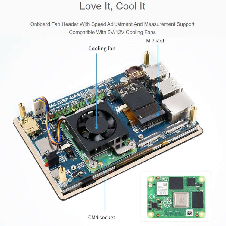 WAVESHARE 5 inch Touch Screen Expansion for Raspberry Pi CM4, PoE Header, Gigabit Ethernet, 4K Ou...