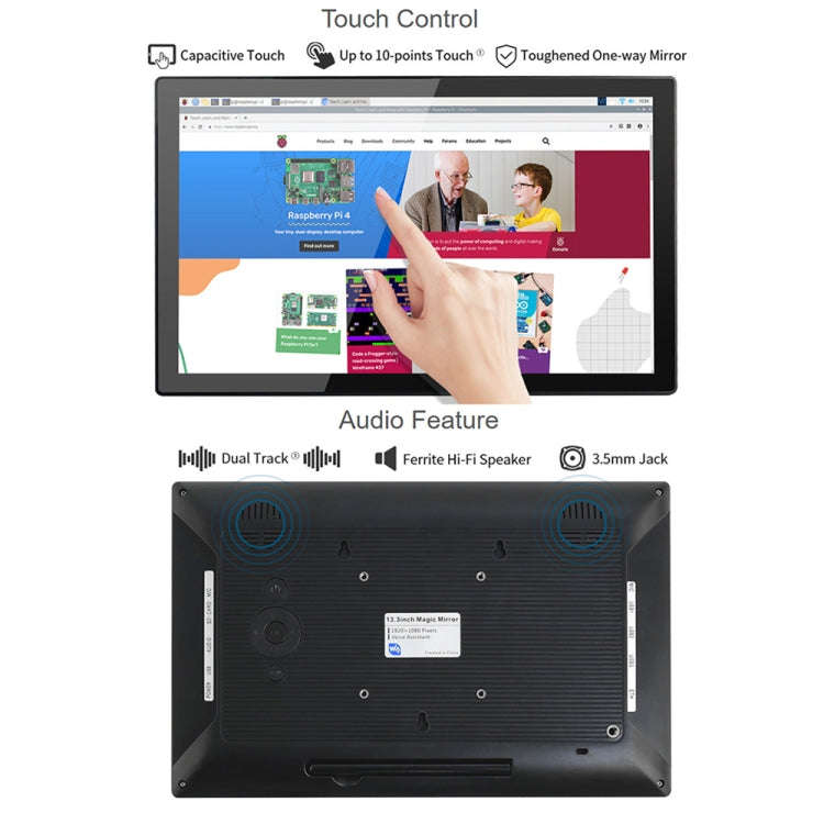 Waveshare 13.3 inch Magic Mirror, Voice Assistant, Touch Control(UK Plug)