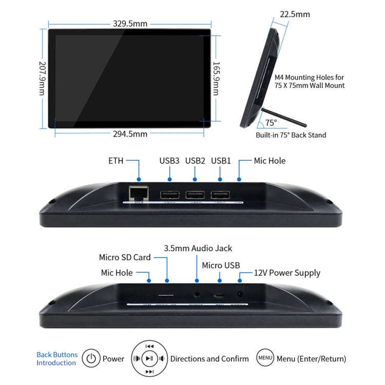 Waveshare 13.3 inch Magic Mirror, Voice Assistant, Touch Control(UK Plug)