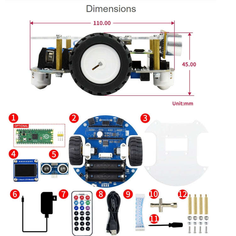 Waveshare PicoGo Mobile Robot, Based on Raspberry Pi Pico, Self Driving, Remote Control(US Plug)