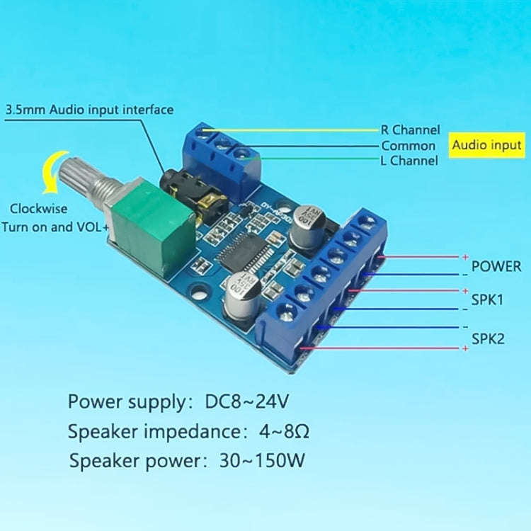30Wx2 High-Power Stereo Digital Amplifier Board 12V/24V Power Supply DIY Power Amplification Module