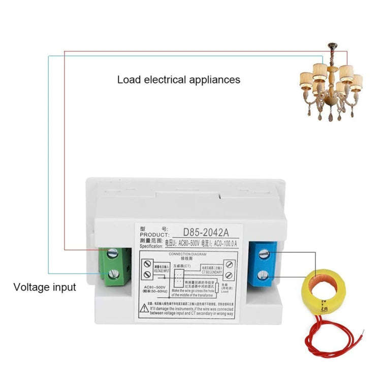 D85-2042A 110V 220V 380V 100A Digital AC Voltmeter Ammeter Current Amps Volt Meter LCD Panel Moni...