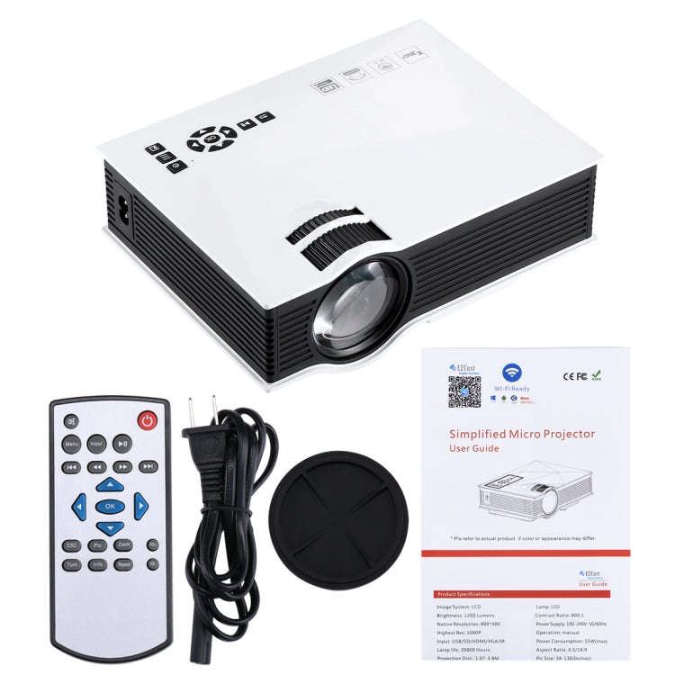 UC68 1200 Lumens HD 800 x 480 Digital LED Projector with Remote Control, Support USB / SD / VGA /...