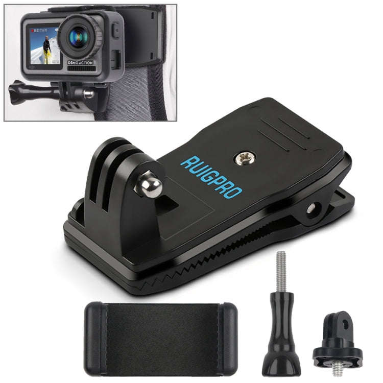 RUIGPRO 360 Degree Rotation Backpack Rec-Mounts Clip Clamp Mount + Phone Clamp for GoPro, Insta36...