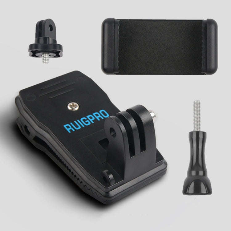 RUIGPRO 360 Degree Rotation Backpack Rec-Mounts Clip Clamp Mount + Phone Clamp for GoPro, Insta36...