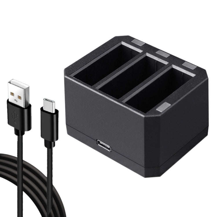 USB Triple Batteries Charger with LED Indicator Light for DJI OSMO Action(Black)