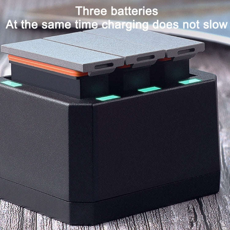 USB Triple Batteries Charger with LED Indicator Light for DJI OSMO Action(Black)