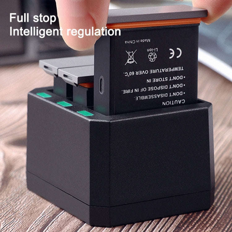 USB Triple Batteries Charger with LED Indicator Light for DJI OSMO Action(Black)