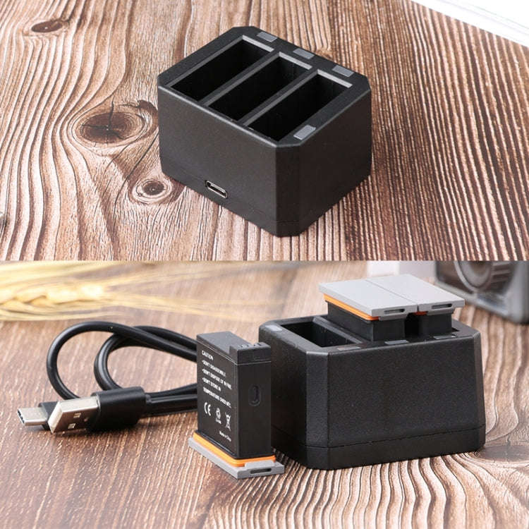 USB Triple Batteries Charger with LED Indicator Light for DJI OSMO Action(Black)