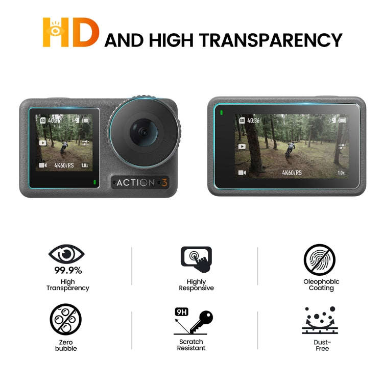 For DJI Osmo Action 3 2pcs STARTRC 3-in-1 Lens Front and Back Screen Tempered Glass Film