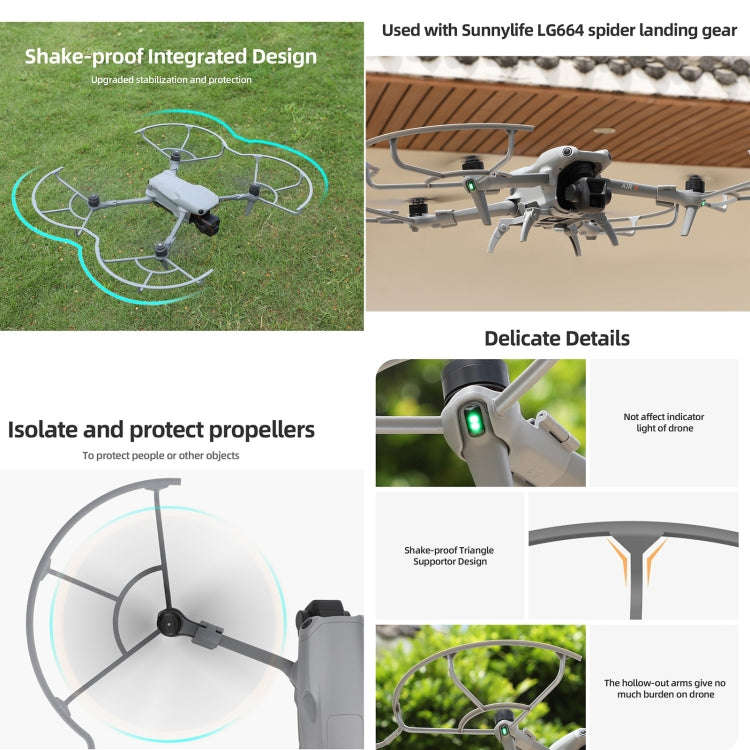 For DJI Air 3 Sunnylife KC680 Drone Propeller Protective Guard Anti-collision Ring (Grey)