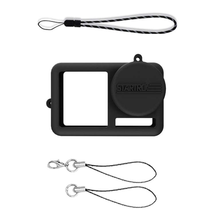 For DJI OSMO Action 4 / 3 STARTRC Silicone Shockproof Case with Lens Cap & Strap (Black)