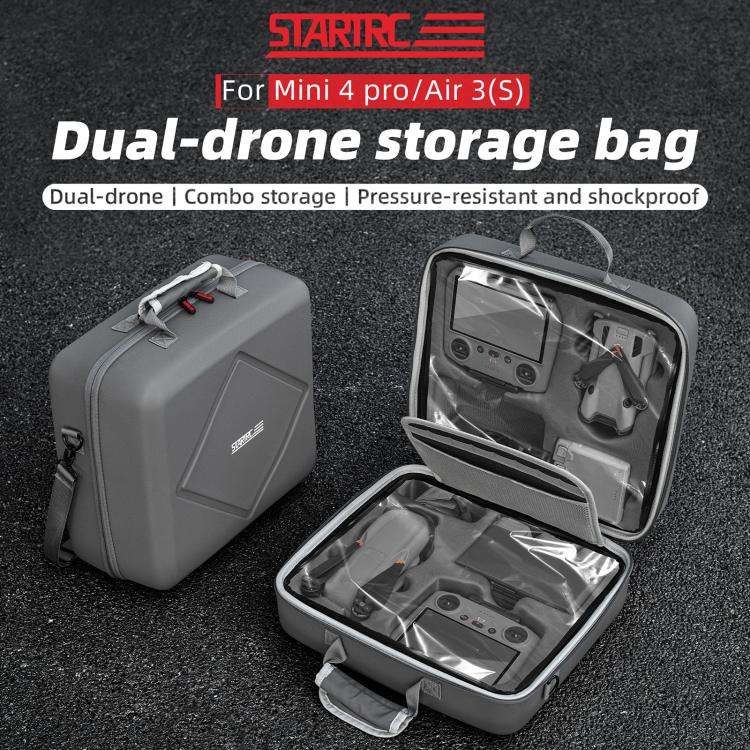 For DJI Air 3 / Air 3S / Mini 4 Pro STARTRC Dual-Drone Shoulder Storage Bag PU Handbag (Grey)