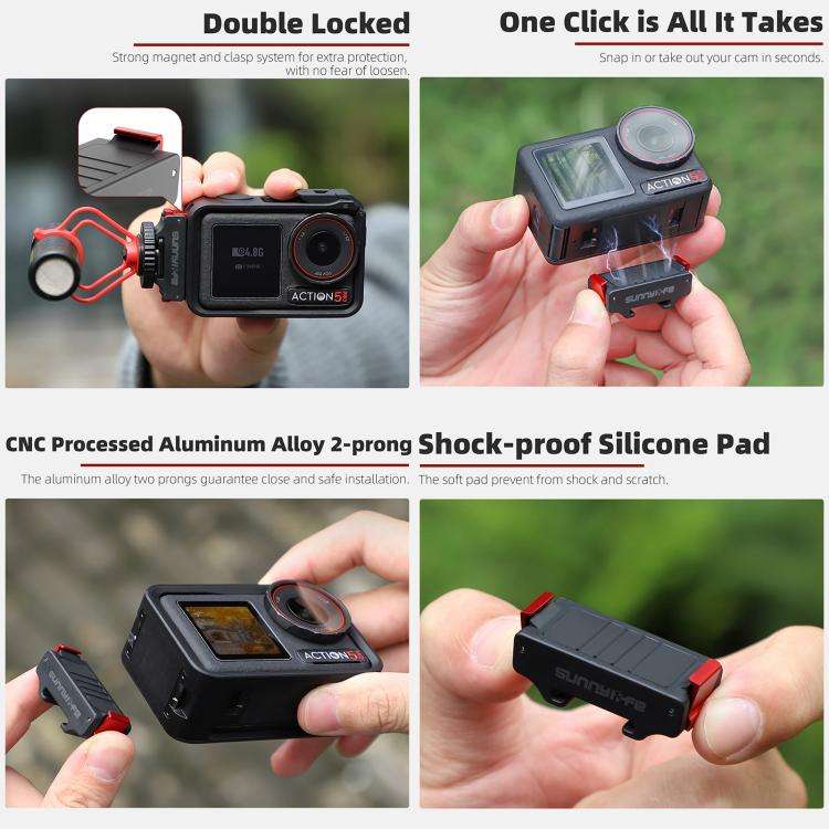 For DJI Osmo Action 5 Pro / 4 / 3 Sunnylife Magnetic Quick-Release Cold Shoe Adapter Action Camer...