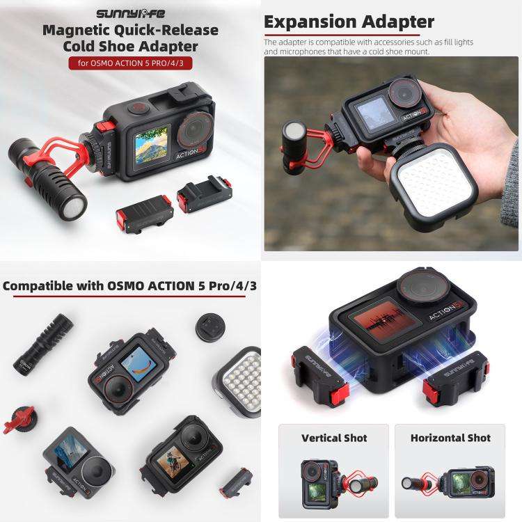 For DJI Osmo Action 5 Pro / 4 / 3 Sunnylife Foldable Magnetic Quick Release Mount + Magnetic Cold...