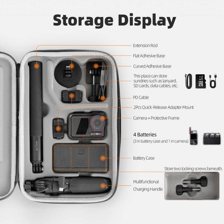 For DJI Osmo Action 5 Pro / 4 / 3 Sunnylife Portable Carrying Case Adventure Combo Bag (Orange)