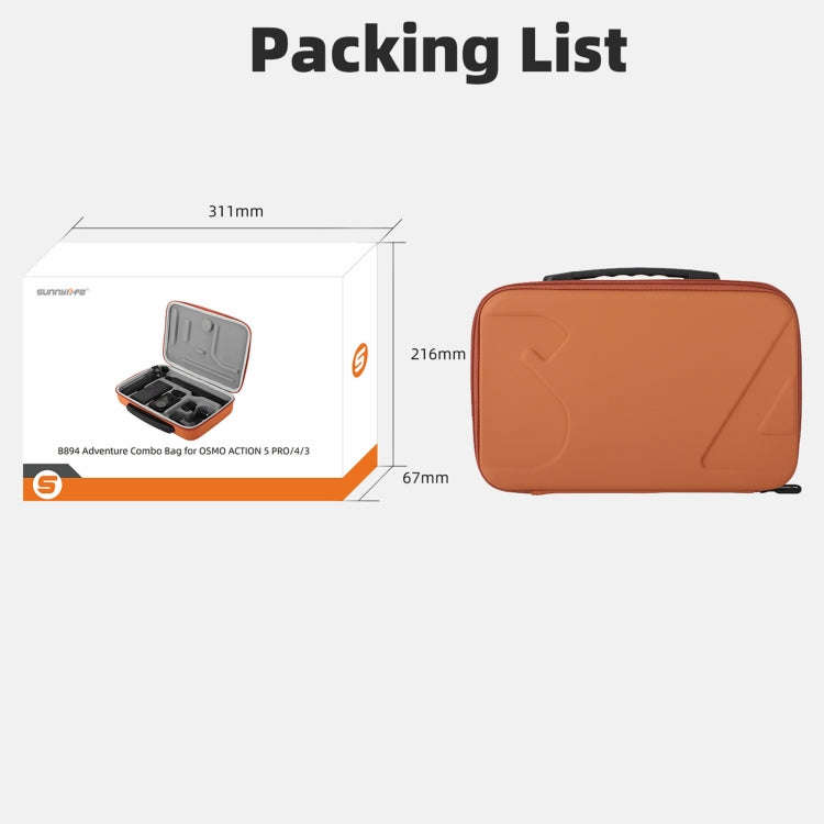 For DJI Osmo Action 5 Pro / 4 / 3 Sunnylife Portable Carrying Case Adventure Combo Bag (Orange)
