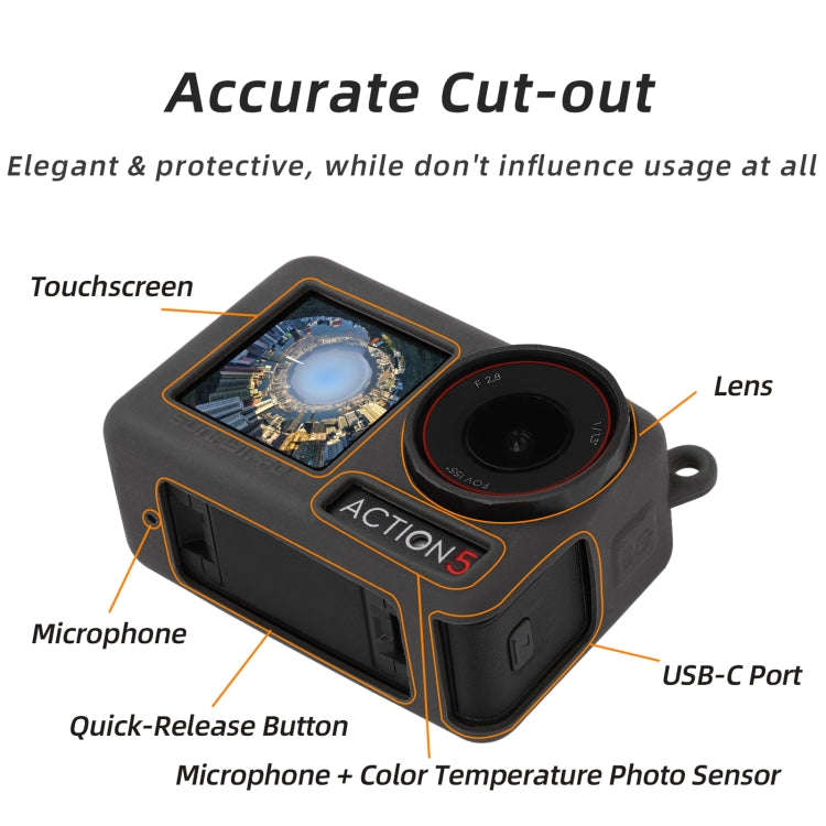 For DJI Osmo Action 5 Pro Sunnylife Silicone Protective Case Scratch-proof Camera Cover with Lany...