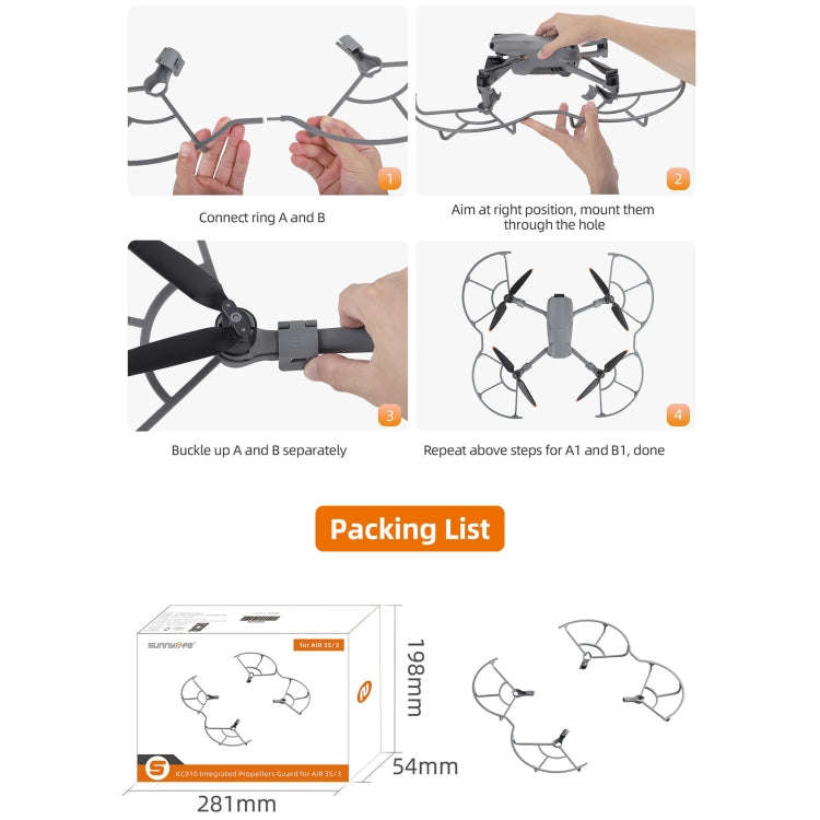 For DJI Air 3S / 3 Sunnylife Propellers Guard Protector Integrated Shielding Rings Quick Release ...